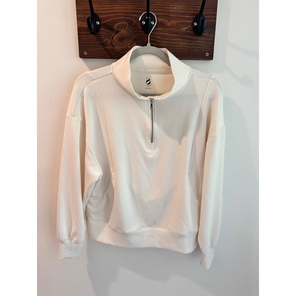 Lou & Grey Cream Quarter Zip Mock Neck Pullover Sweatshirt Medium